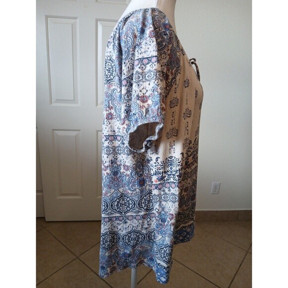 I.B Diffusion Womens Blouse Blue Floral Short Sleves Size Large - Picture 2 of 13